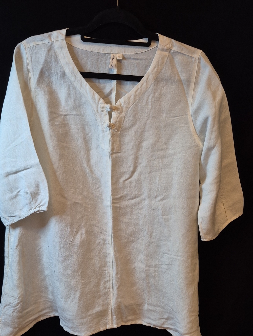 Kleen Linen Shirt – White – Size Small – 3/4 Sleeve with Pockets